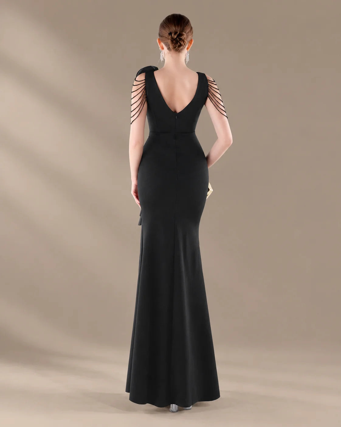 V-Neck 3D Floral Shoulder Beaded Mermaid Evening Gown | Oyese