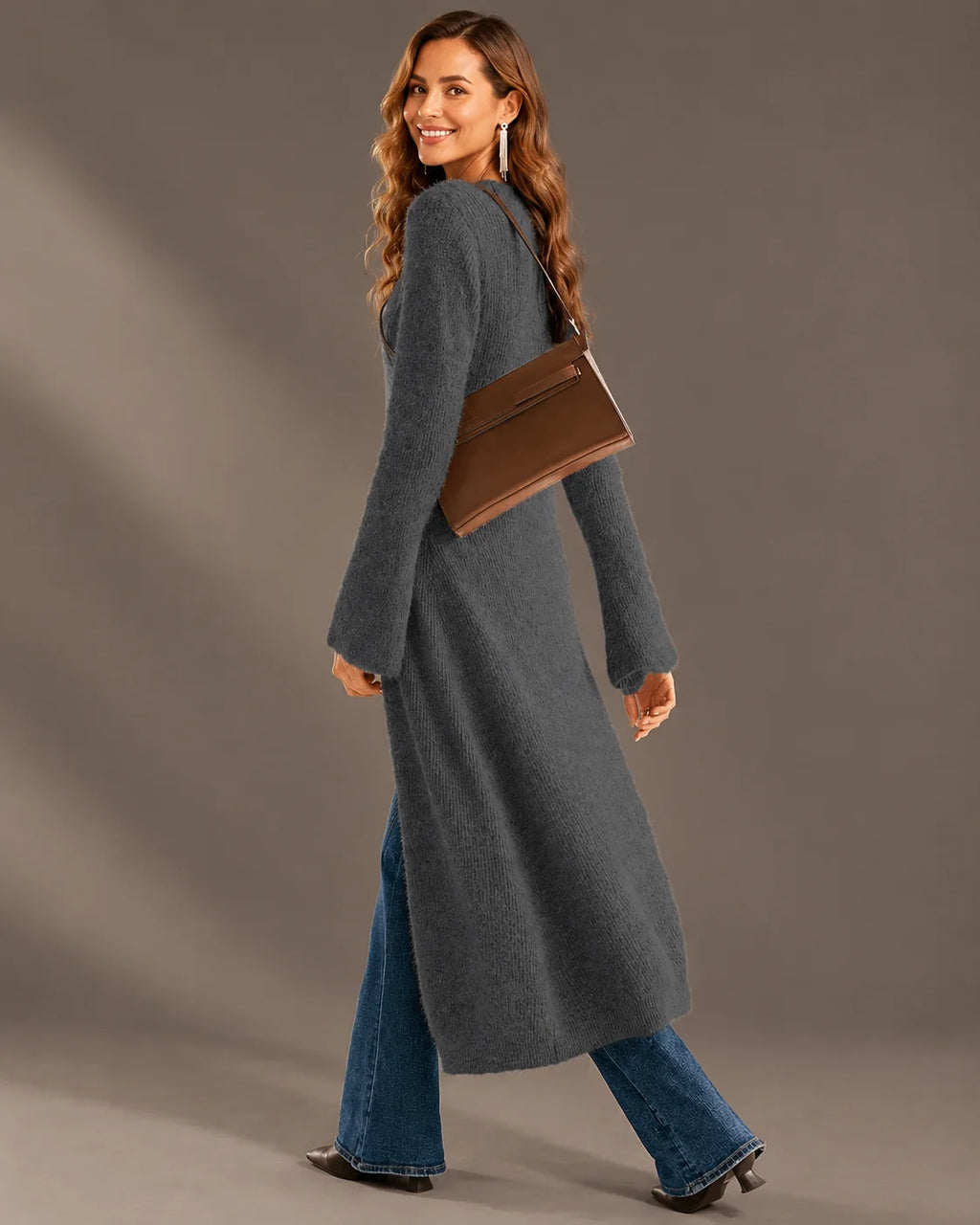 V-Neck Button Front Longline Ribbed Knit Cardigan | Oyese