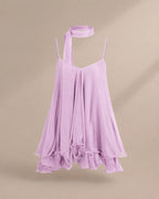 Chiffon Cami Mini Dress with Neck Scarf – Loose Ruffle Hem Party Dress | Oyese