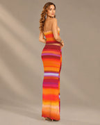 Watercolor Floral Strapless Top and Maxi Skirt Two Piece Set | Oyese