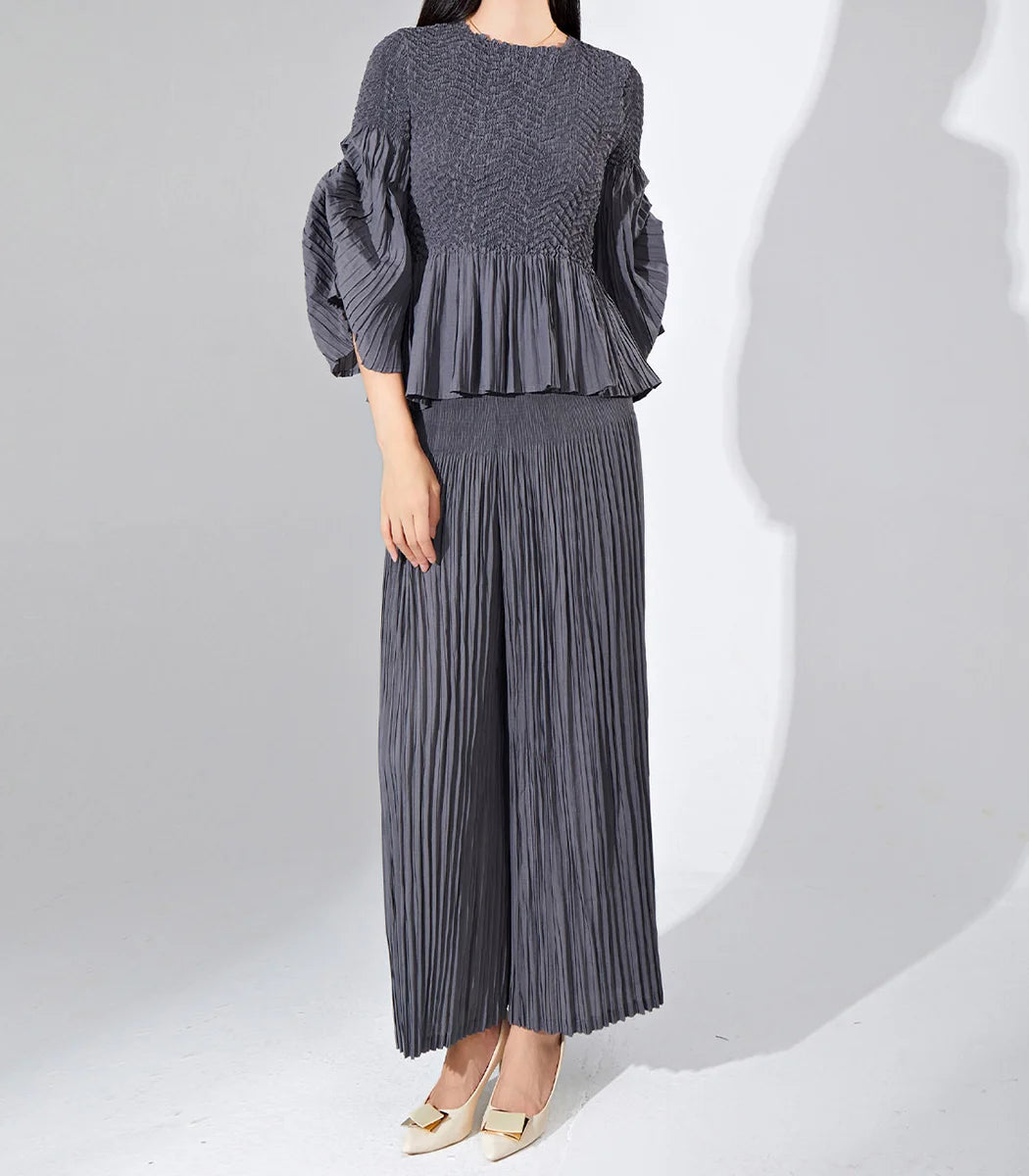 Pleated Fuzzy-Trim Mermaid Stretch Set