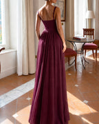 Sweetheart Boned Corset Bodice Gathered Chiffon Maxi Dress | Oyese