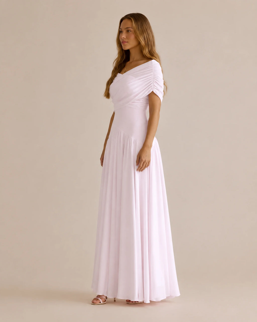 Off-Shoulder Cross Draped Pleated Maxi Dress – Grecian Formal Gown | Oyese