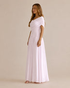 Off-Shoulder Cross Draped Pleated Maxi Dress – Grecian Formal Gown | Oyese