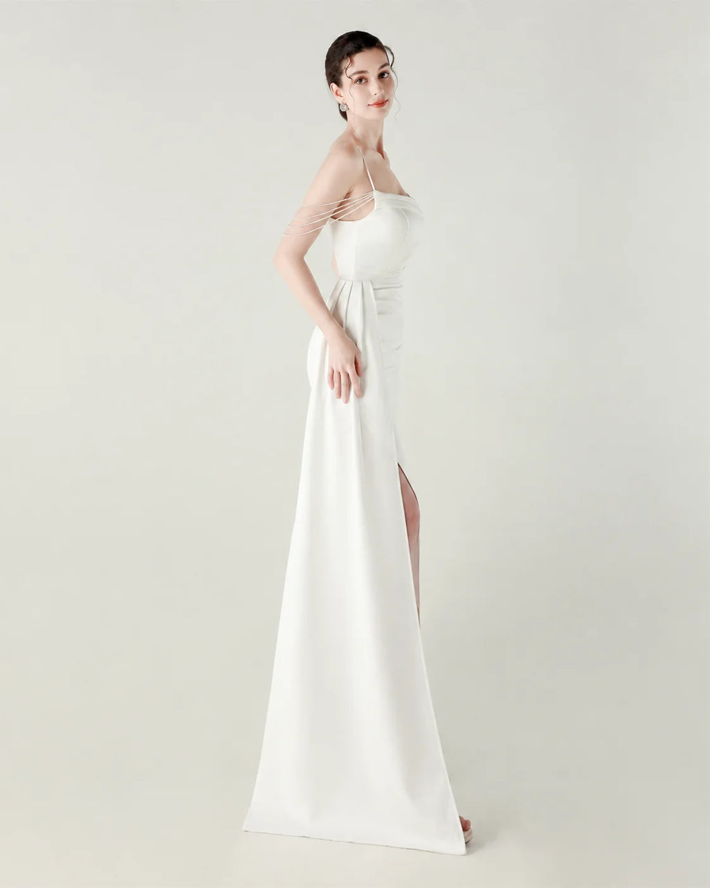 Strapless Beaded Chain Strap Ruched Mermaid Gown | Oyese