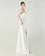 Strapless Beaded Chain Strap Ruched Mermaid Gown | Oyese