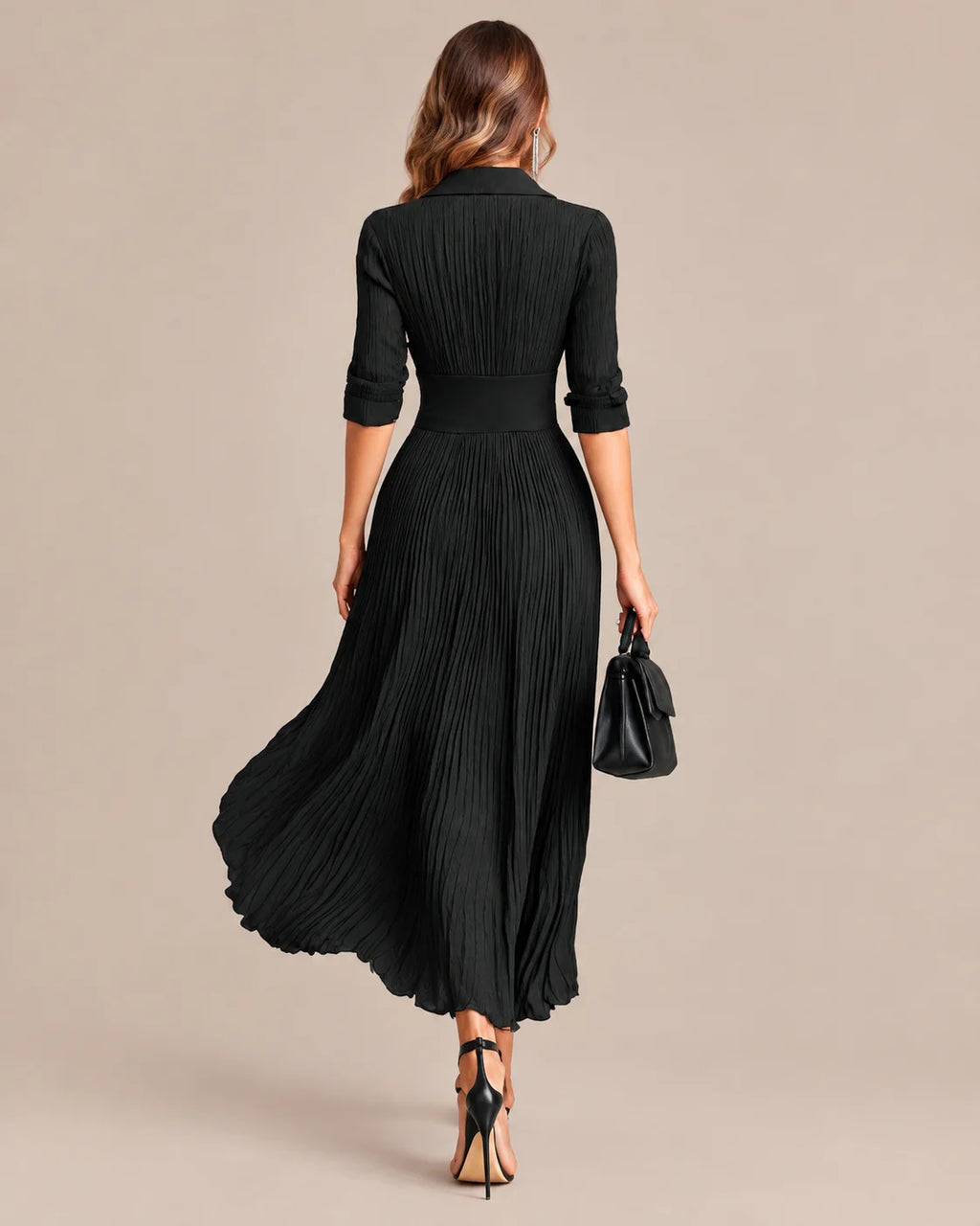 Shirt Collar Button Front Pleated A-Line Maxi Dress | Oyese