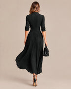 Shirt Collar Button Front Pleated A-Line Maxi Dress | Oyese