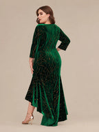 Plus Size Velvet Mermaid High-Low Evening Dress | Oyese