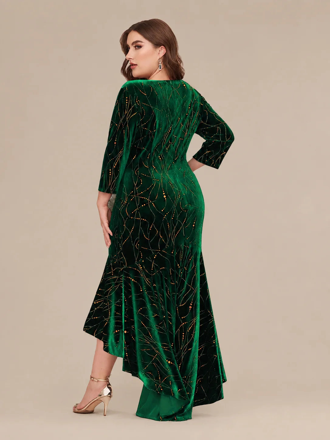 Plus Size Velvet Mermaid High-Low Evening Dress | Oyese