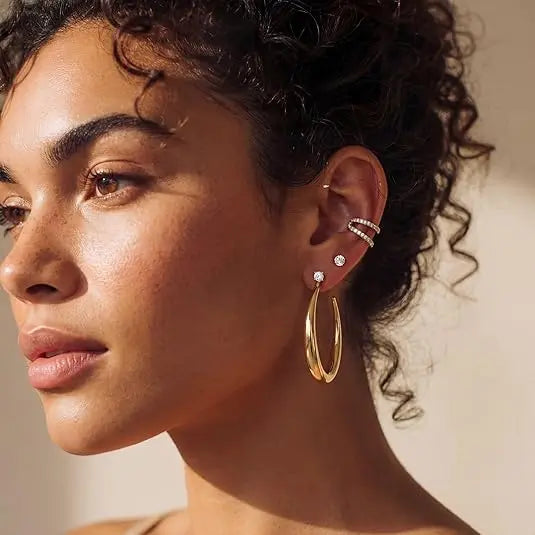 14K Gold & White Gold Plated Hoop Earrings