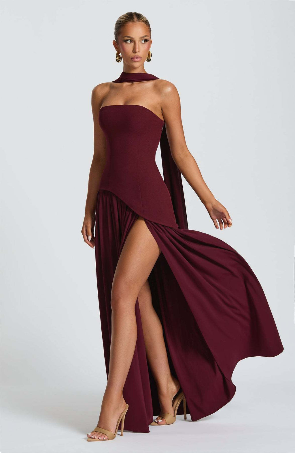 Women's Strapless Cape Halter Maxi Dress