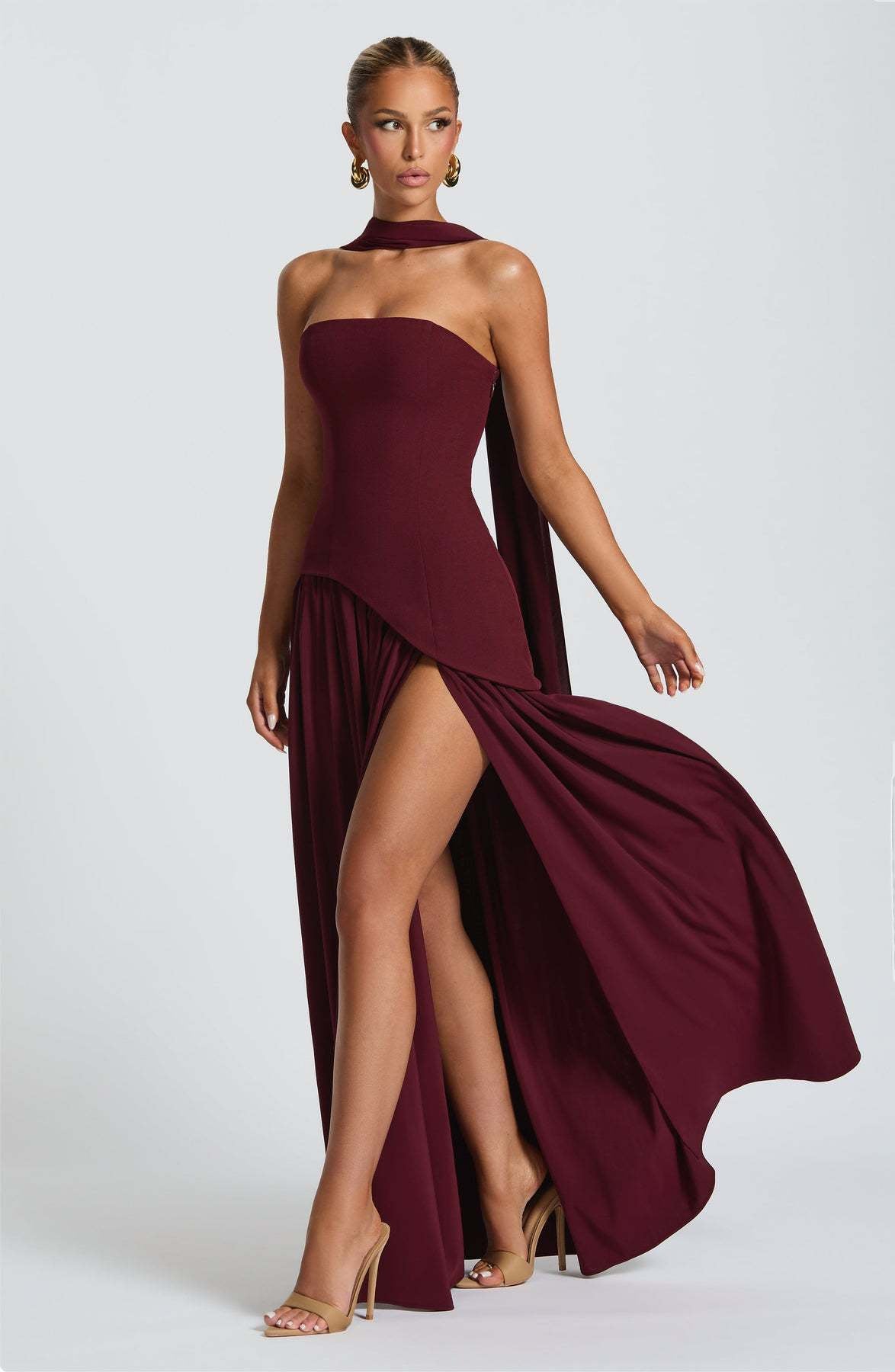 Women's Strapless Cape Halter Maxi Dress