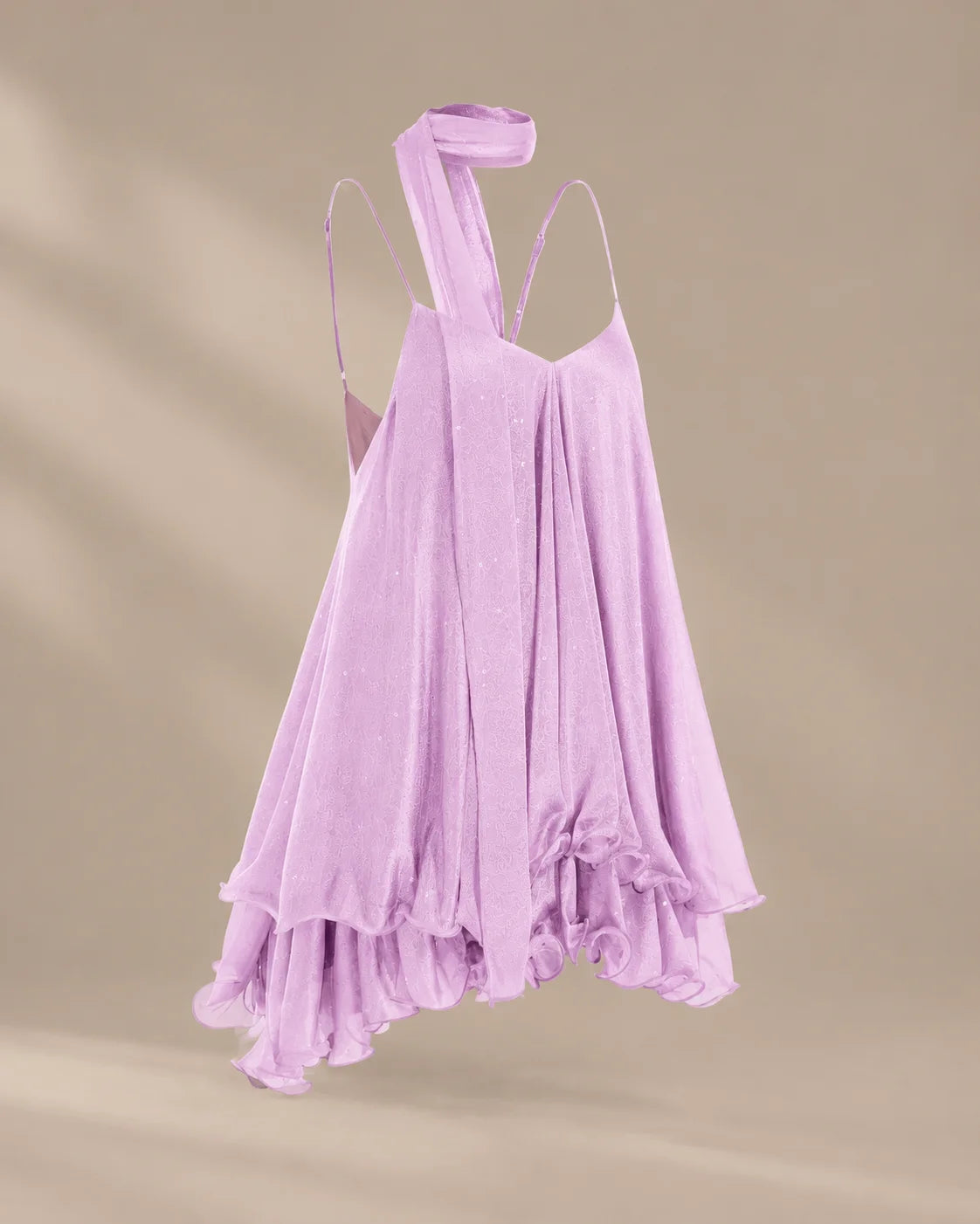 Chiffon Cami Mini Dress with Neck Scarf – Loose Ruffle Hem Party Dress | Oyese