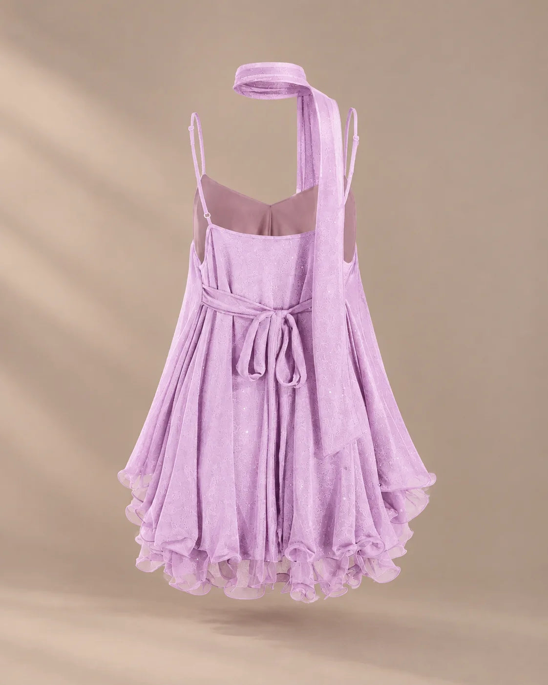 Chiffon Cami Mini Dress with Neck Scarf – Loose Ruffle Hem Party Dress | Oyese