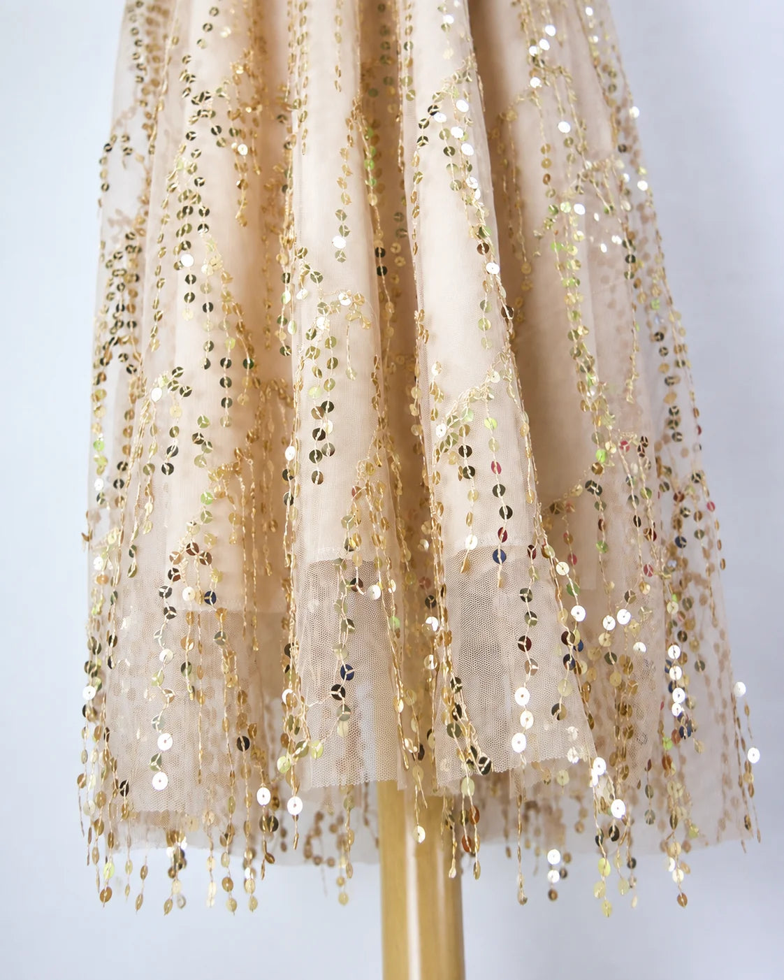 V-Neck Long Sleeve Sequin Fringe Mesh Midi Dress | Oyese