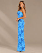 Watercolor Floral Strapless Top and Maxi Skirt Two Piece Set | Oyese