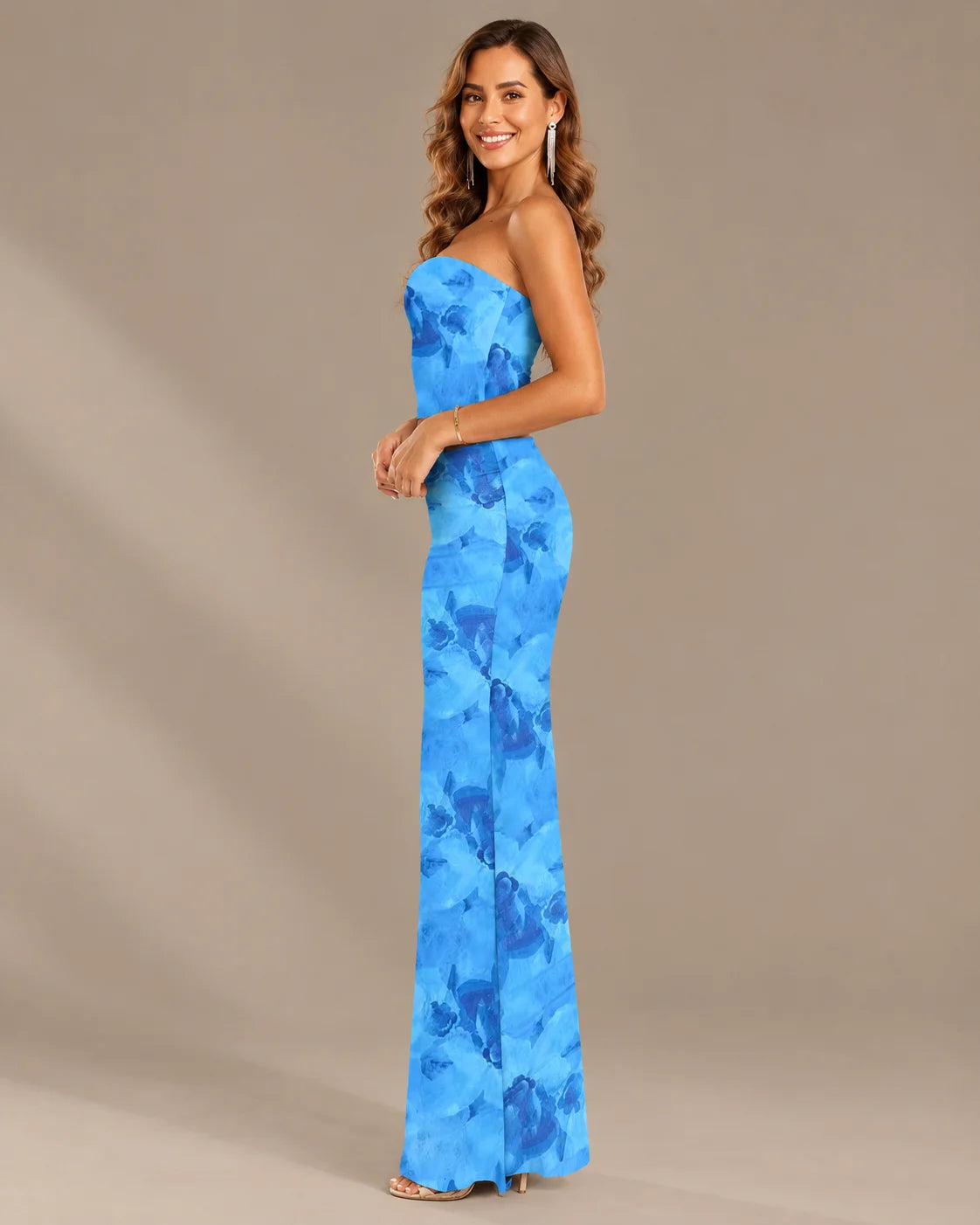 Watercolor Floral Strapless Top and Maxi Skirt Two Piece Set | Oyese