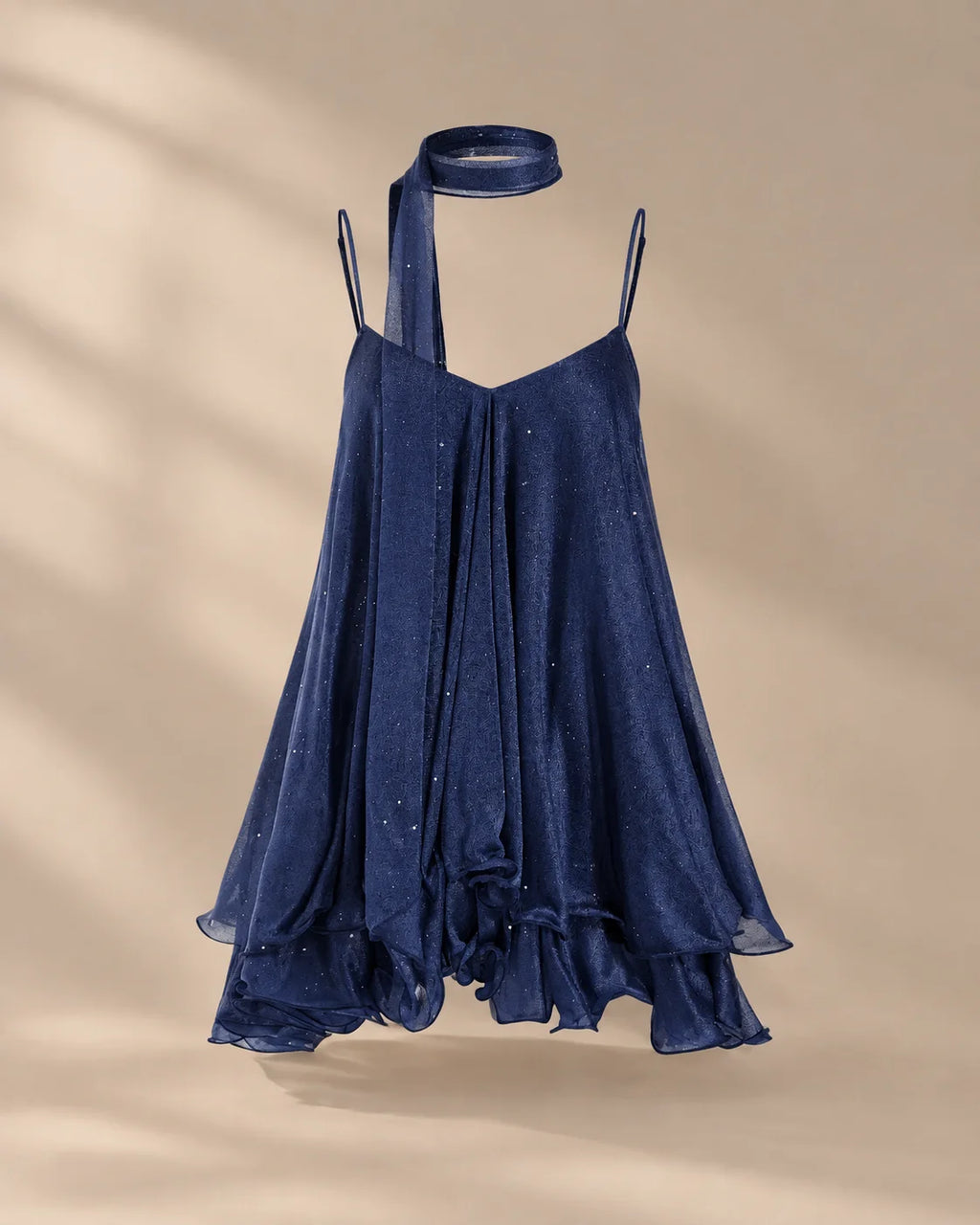 Chiffon Cami Mini Dress with Neck Scarf – Loose Ruffle Hem Party Dress | Oyese