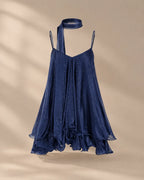 Chiffon Cami Mini Dress with Neck Scarf – Loose Ruffle Hem Party Dress | Oyese
