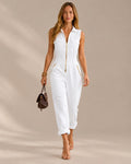 Sleeveless Collared Utility Jumpsuit with Flap Pockets | Oyese
