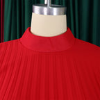 Mock Neck Pleated Chiffon Cape Shift Dress | Oyese