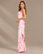 Watercolor Floral Strapless Top and Maxi Skirt Two Piece Set | Oyese