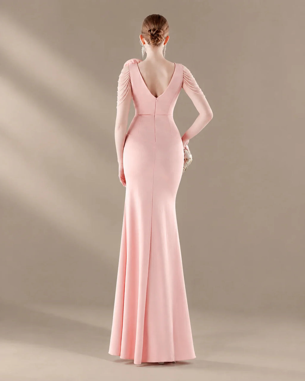 V-Neck 3D Floral Shoulder Beaded Mermaid Evening Gown | Oyese