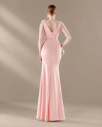 V-Neck 3D Floral Shoulder Beaded Mermaid Evening Gown | Oyese