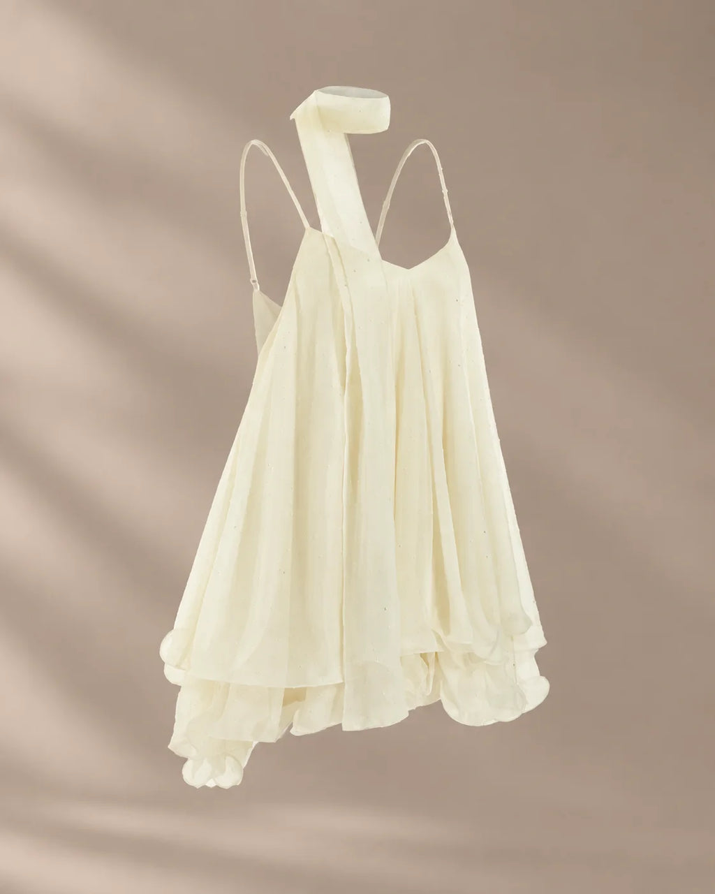 Chiffon Cami Mini Dress with Neck Scarf – Loose Ruffle Hem Party Dress | Oyese