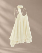 Chiffon Cami Mini Dress with Neck Scarf – Loose Ruffle Hem Party Dress | Oyese