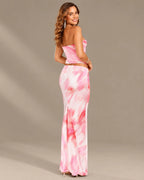 Watercolor Floral Strapless Top and Maxi Skirt Two Piece Set | Oyese