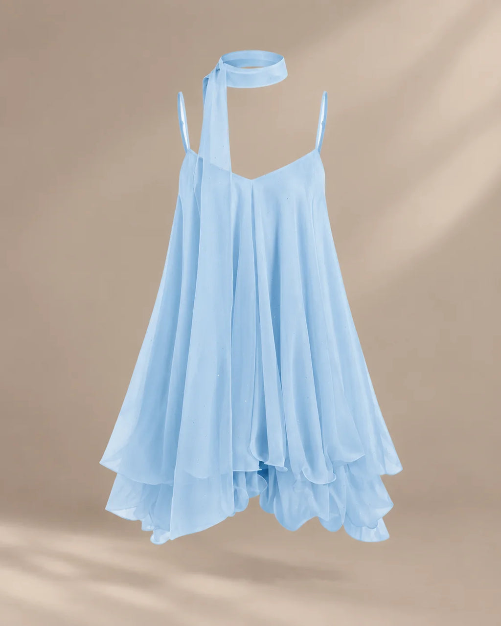 Chiffon Cami Mini Dress with Neck Scarf – Loose Ruffle Hem Party Dress | Oyese