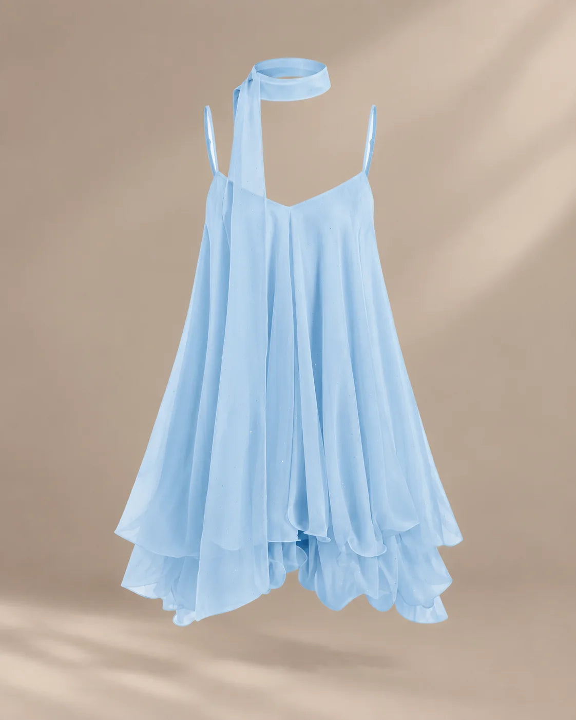 Chiffon Cami Mini Dress with Neck Scarf – Loose Ruffle Hem Party Dress | Oyese