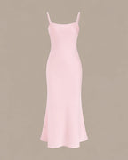 Chiffon Cape Mock Neck Satin Midi Dress – Elegant Cocktail Wedding Guest Dress | Oyese