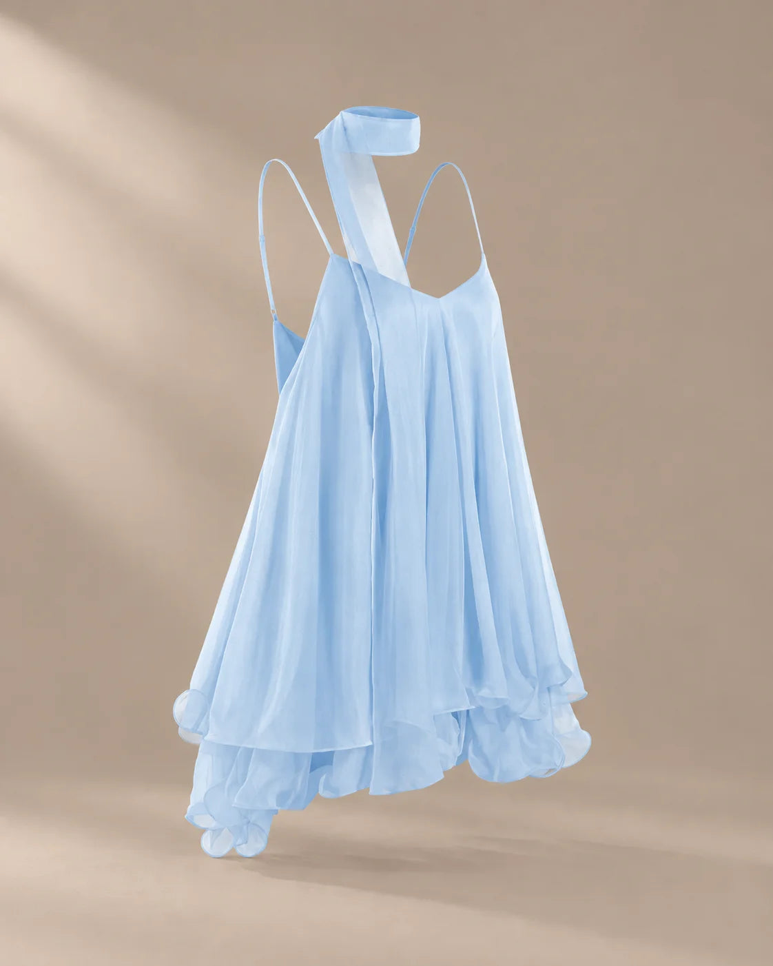 Chiffon Cami Mini Dress with Neck Scarf – Loose Ruffle Hem Party Dress | Oyese