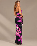 Watercolor Floral Strapless Top and Maxi Skirt Two Piece Set | Oyese