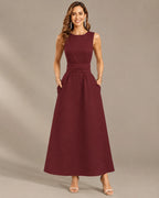 Round Neck Tie Waist Relaxed Maxi Dress – Sleeveless Textured Casual Dress | Oyese