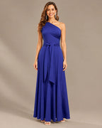 One-Shoulder Cap Sleeve Belted Fit and Flare Midi Dress | Oyese