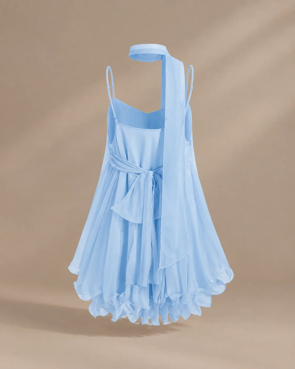 Chiffon Cami Mini Dress with Neck Scarf – Loose Ruffle Hem Party Dress | Oyese