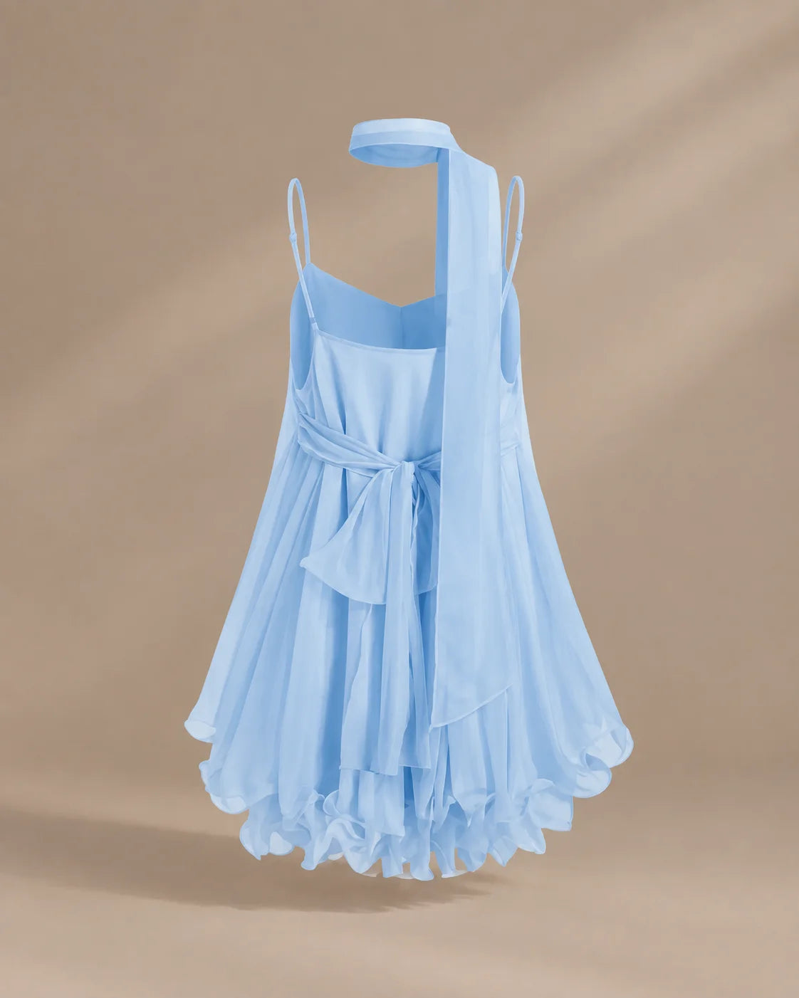 Chiffon Cami Mini Dress with Neck Scarf – Loose Ruffle Hem Party Dress | Oyese