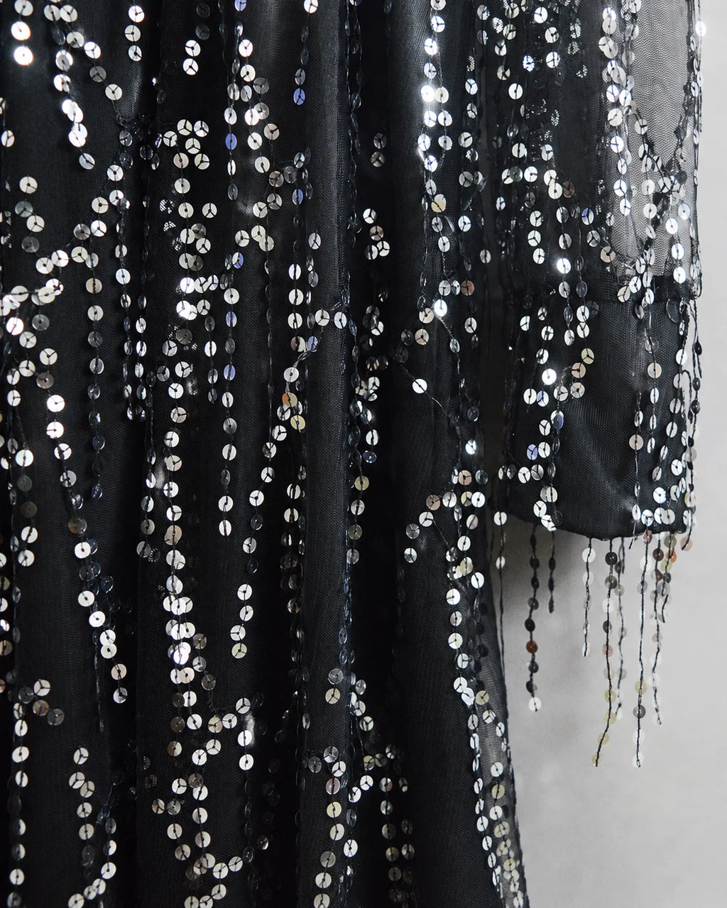 V-Neck Long Sleeve Sequin Fringe Mesh Midi Dress | Oyese