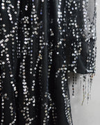 V-Neck Long Sleeve Sequin Fringe Mesh Midi Dress | Oyese