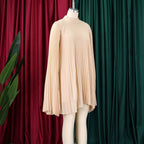 Mock Neck Pleated Chiffon Cape Shift Dress | Oyese