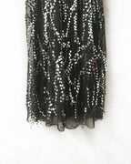 V-Neck Long Sleeve Sequin Fringe Mesh Midi Dress | Oyese