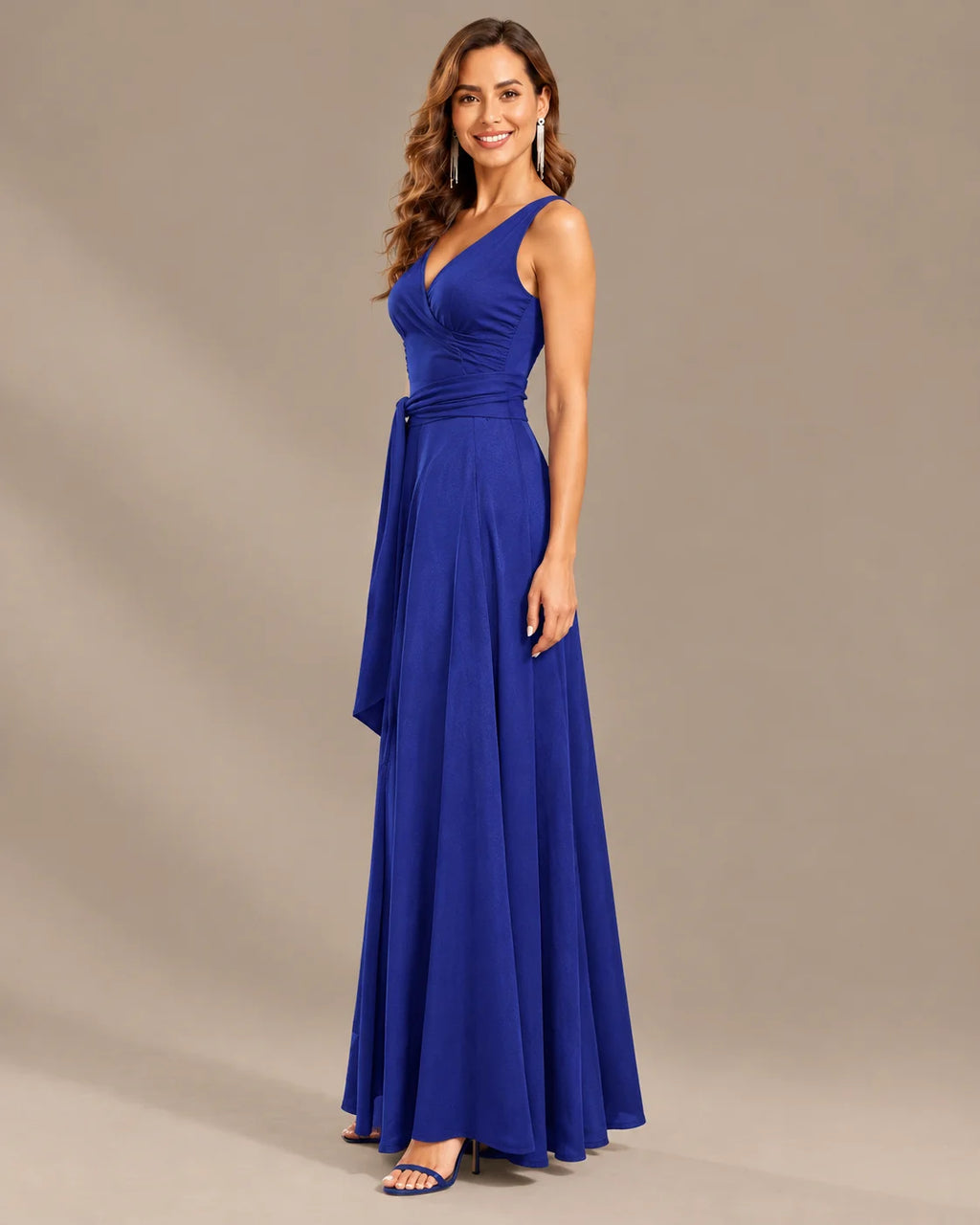 One-Shoulder Cap Sleeve Belted Fit and Flare Midi Dress | Oyese