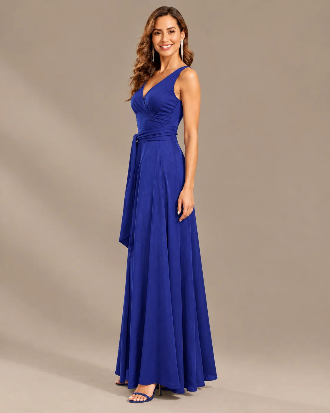 One-Shoulder Cap Sleeve Belted Fit and Flare Midi Dress | Oyese