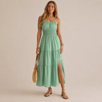 Pleated Solid Color Slim Dress