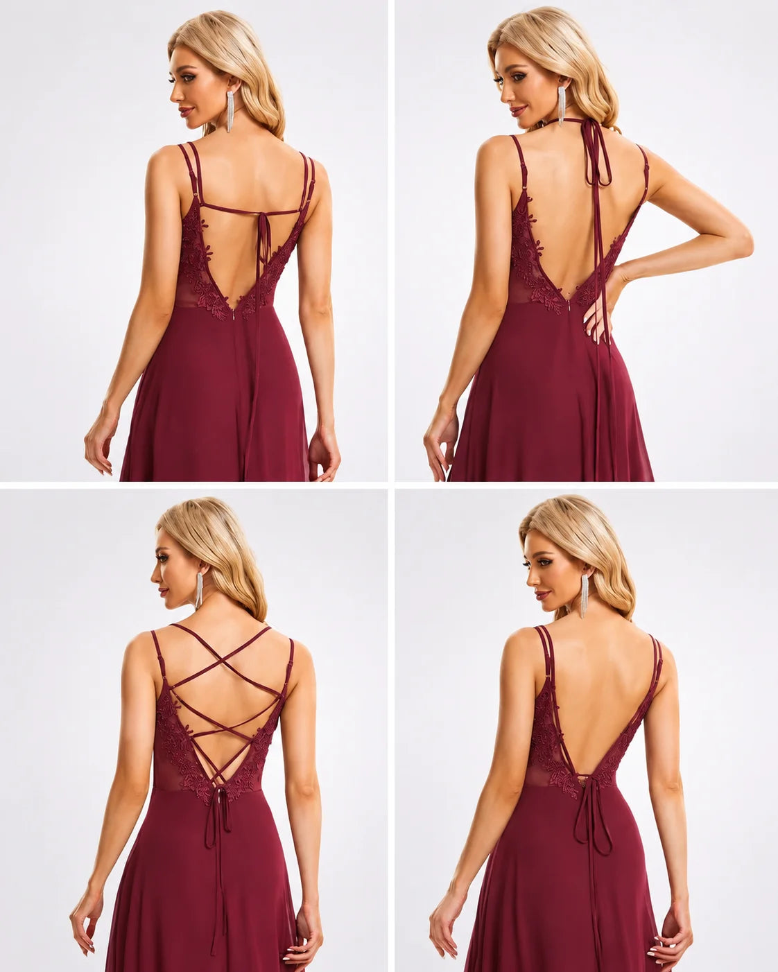 V-Neck Open Back Pleated A-Line Bridesmaid Gown | Oyese