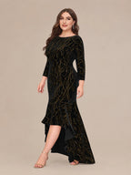 Plus Size Velvet Mermaid High-Low Evening Dress | Oyese